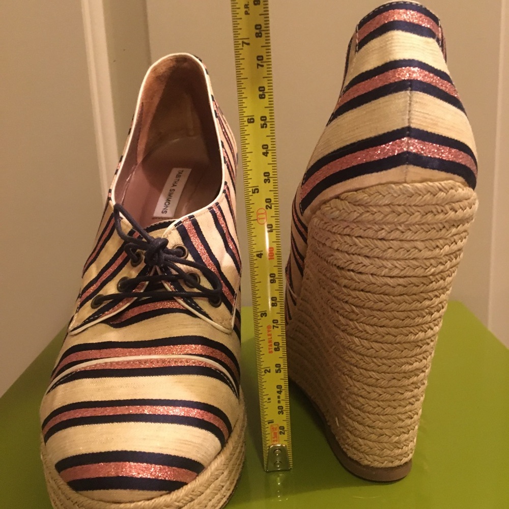 Multicolor Tabitha Simmons wedge espadrilles.